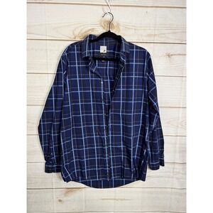 J.Ferrar Mens Super Slim Fit Plaid Button Down Shirt Blue Black Cotton Stretch L